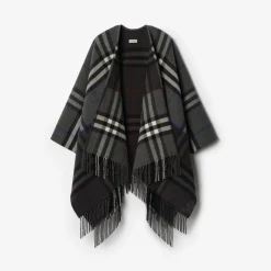 Contrast Check Cashmere Wool Cape