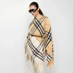 Contrast Check Cashmere Wool Cape