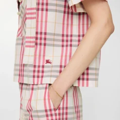 Cropped Check Cotton Scarf Blouse