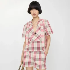 Cropped Check Cotton Scarf Blouse