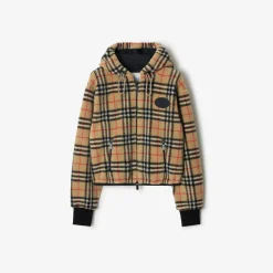 Cropped Check Fleece Hooded Jacket