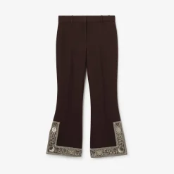 Cropped Embroidered Wool Silk Flared Trousers