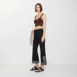 Cropped Embroidered Wool Silk Flared Trousers