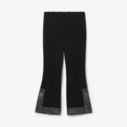 Cropped Embroidered Wool Silk Flared Trousers