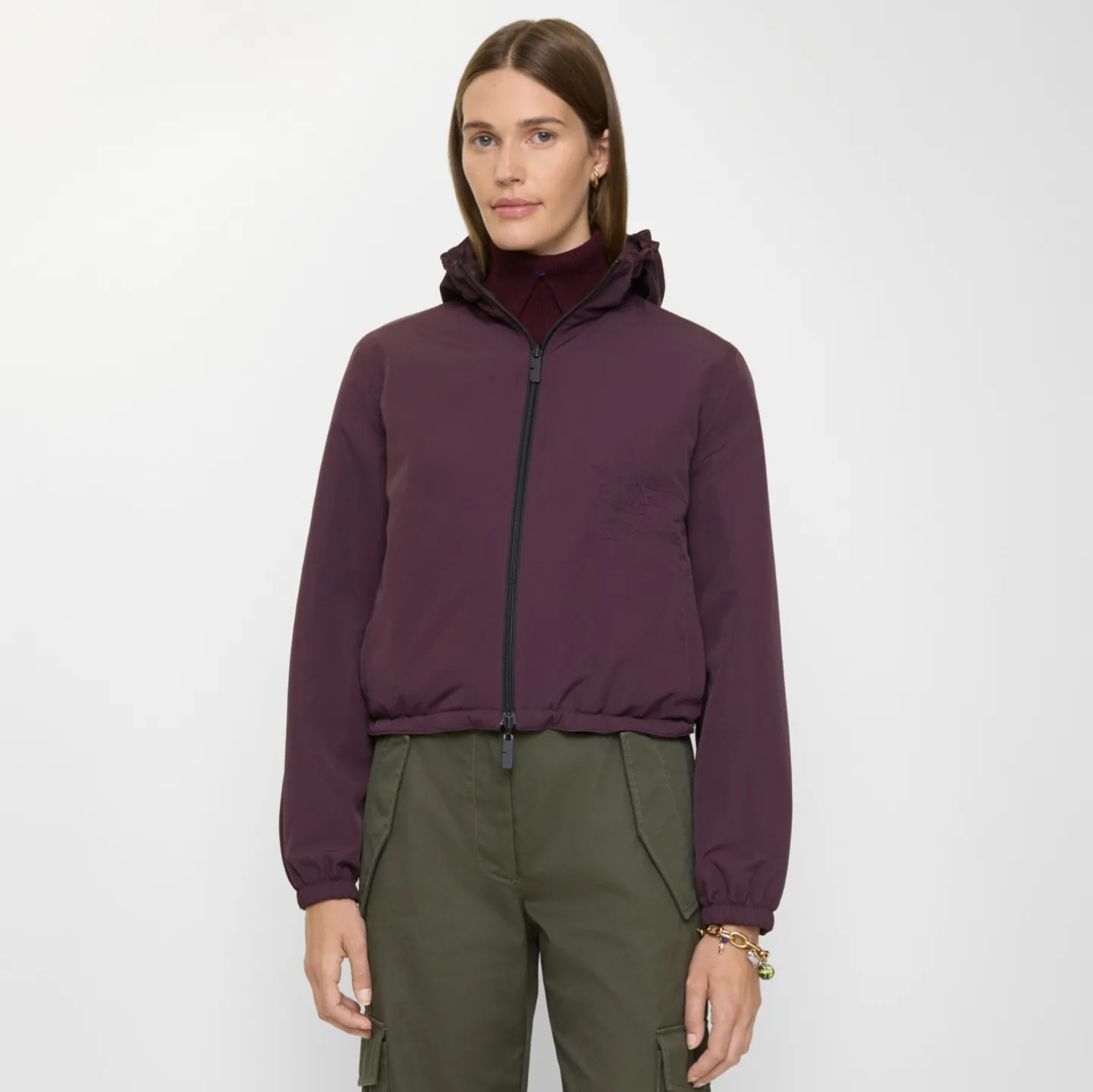 Cropped Reversible Check Hooded Jacket