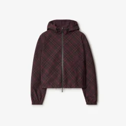 Cropped Reversible Check Hooded Jacket