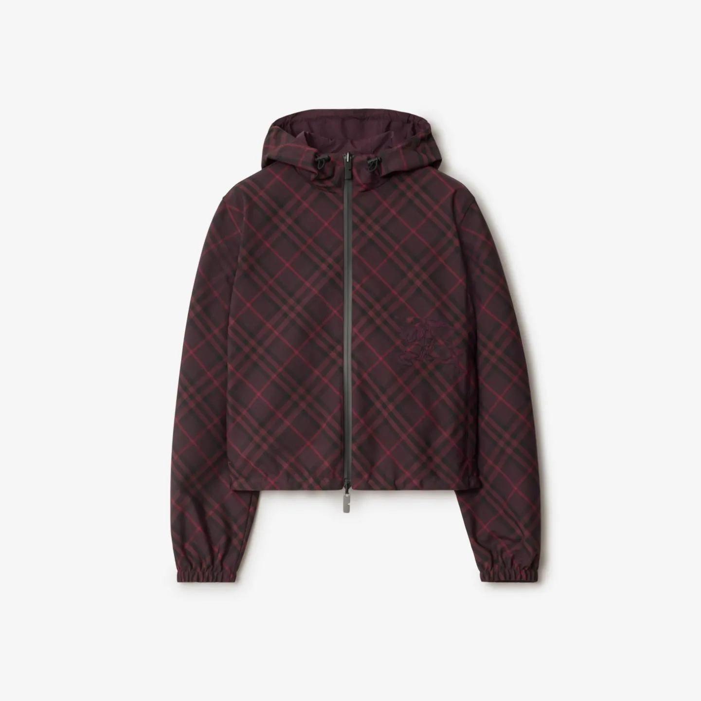 Cropped Reversible Check Hooded Jacket