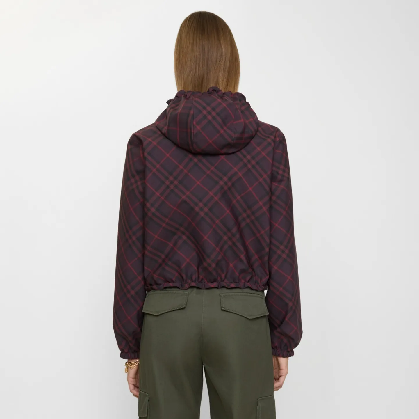 Cropped Reversible Check Hooded Jacket