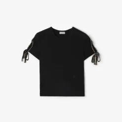 Cropped Tie-sleeve Cotton T-shirt