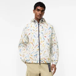 Feather Print Nylon Clapton Hooded Jacket