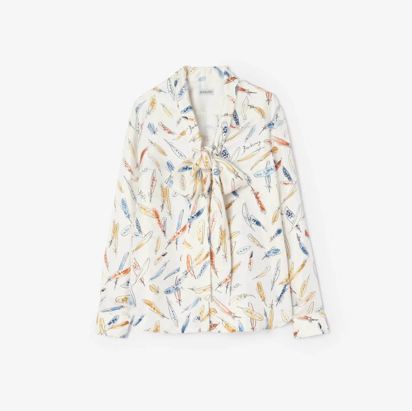 Feather Print Silk Scarf Blouse