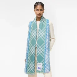 Gradient Check Wool Silk Scarf
