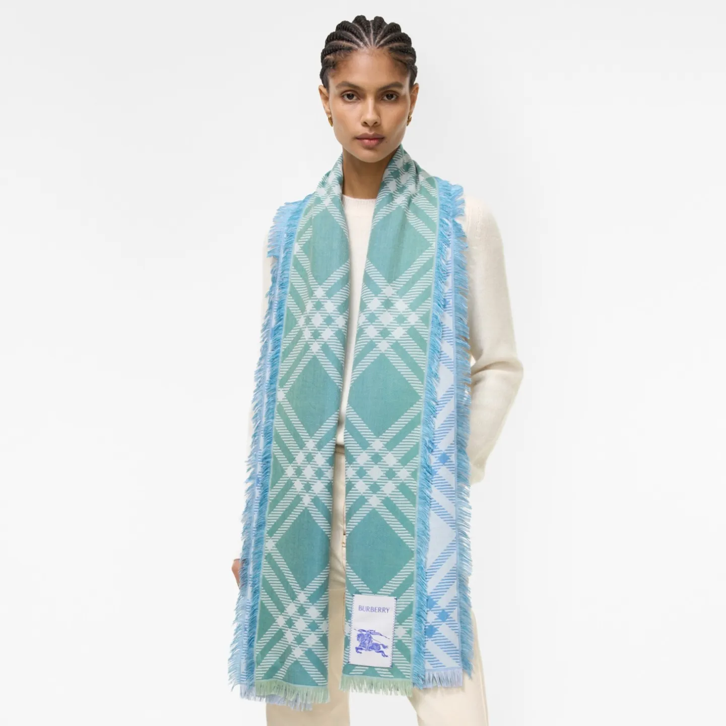Gradient Check Wool Silk Scarf