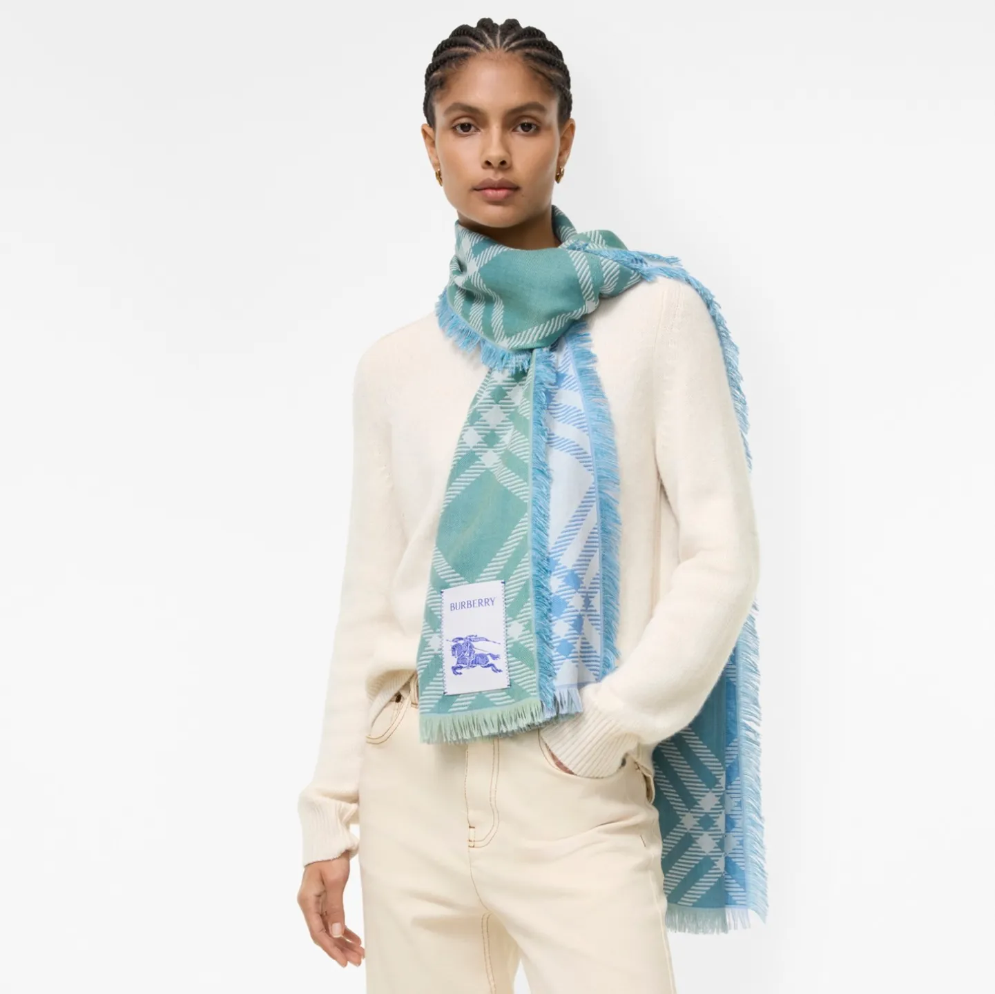 Gradient Check Wool Silk Scarf
