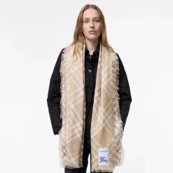 Gradient Check Wool Silk Scarf