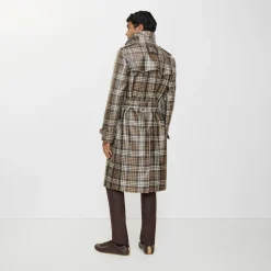 Long Check Coated Raffia-effect Foxfield Trench Coat
