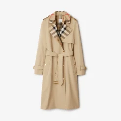 Long Check Collar Gabardine Trench Coat