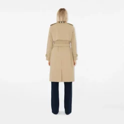Long Check Collar Gabardine Trench Coat