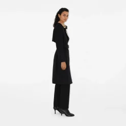 Long Check Collar Gabardine Trench Coat