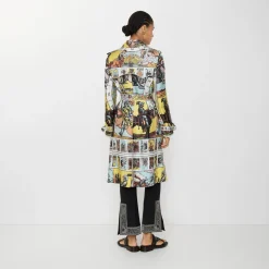 Long Tarot Print Silk Foxfield Trench Coat