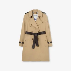 Mid-length Leather Trim Kensington Trench Coat