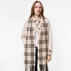 Narrow Check Alpaca Wool Blend Scarf
