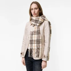 Narrow Check Alpaca Wool Blend Scarf