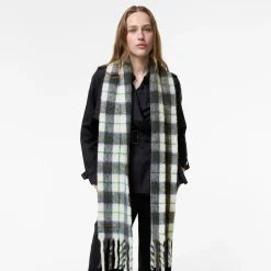 Narrow Check Alpaca Wool Blend Scarf