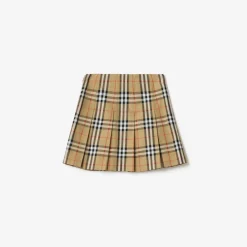 Pleated Check Cotton Twill Skirt