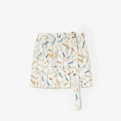 Pleated Feather-print Silk Mini Skirt