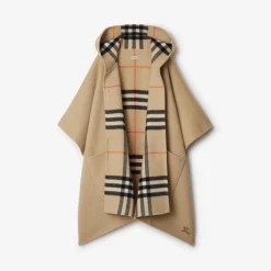 Reversible Check Cashmere Hooded Cape