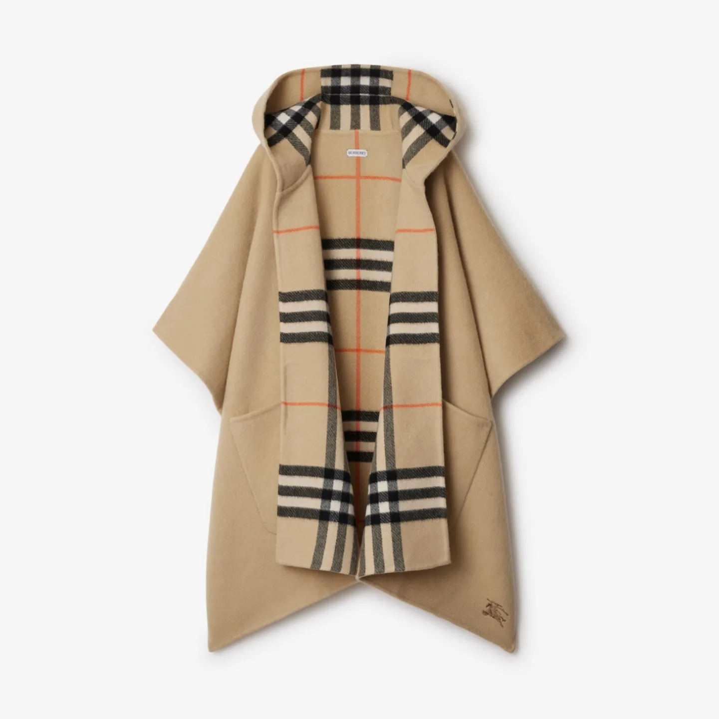 Reversible Check Cashmere Hooded Cape