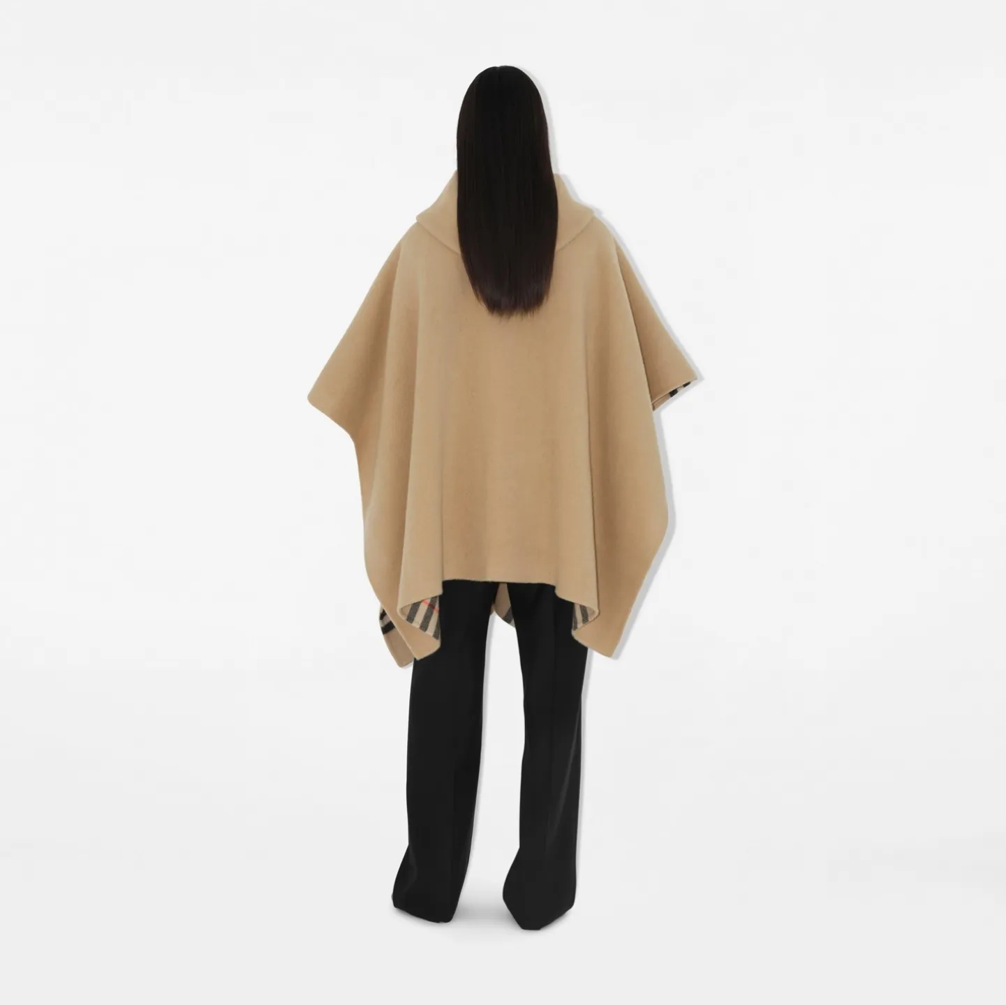 Reversible Check Cashmere Hooded Cape