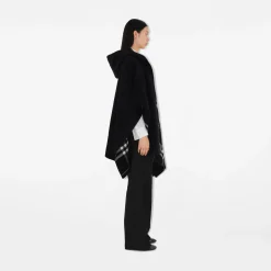 Reversible Check Cashmere Hooded Cape