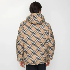 Reversible Check Hooded Puffer Jacket