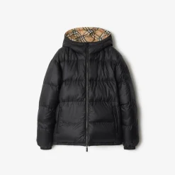 Reversible Check Hooded Puffer Jacket