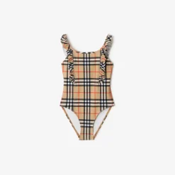 Ruffle Trim Check Swimsuit