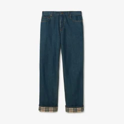 Straight Check Turn-up Jeans