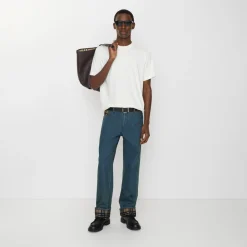Straight Check Turn-up Jeans
