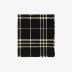 Wide Check Wool Scarf