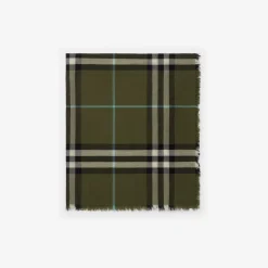 Wide Check Wool Scarf