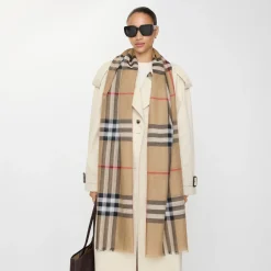 Wide Check Wool Silk Scarf