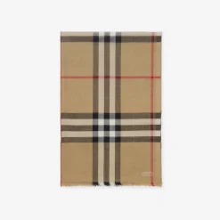 Wide Check Wool Silk Scarf