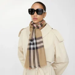 Wide Check Wool Silk Scarf