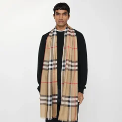 Wide Check Wool Silk Scarf