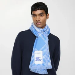 Wide Check Wool Silk Scarf
