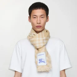 Wide Check Wool Silk Scarf