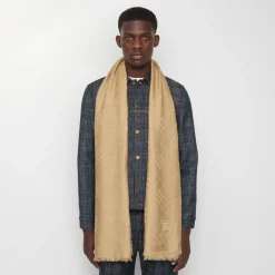 Wide Check Wool Silk Scarf