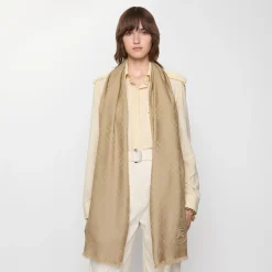 Wide Check Wool Silk Scarf
