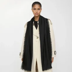 Wide Check Wool Silk Scarf